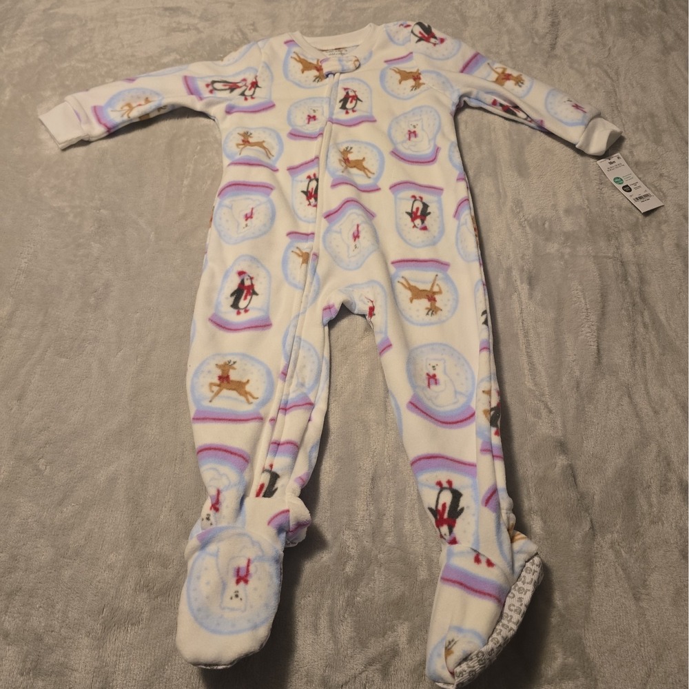 Carter's Baby Girls Cute Snowglobe Cozy Soft Fleece Long Sleeve PJs White 18 mos